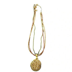 BAMBOO Retired Premier Designs 3 strand with gold pendant Necklace